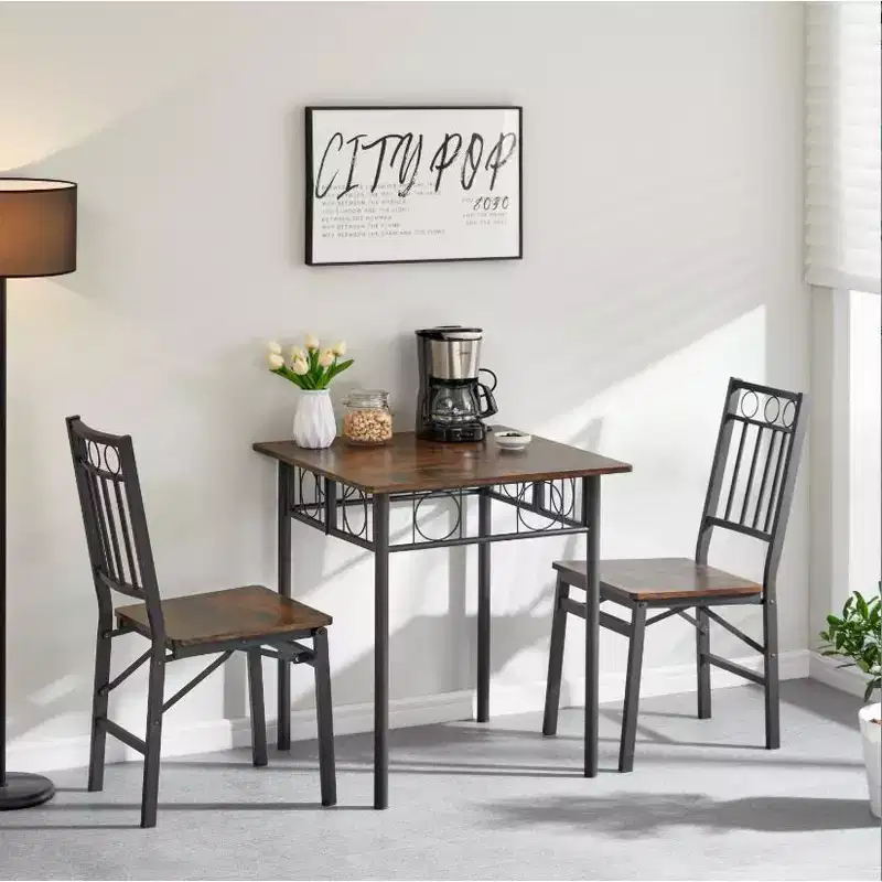 Folding Vintage Metal & Wood Dining Set - Table and Chairs,
