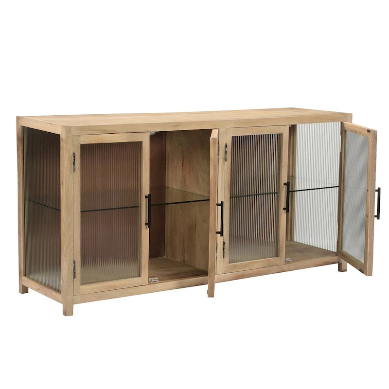 Mango Wood Sideboard with Fluted Glass- ST