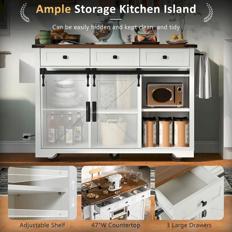 53.5Farmhouse Kitchen Island with Power Outlet