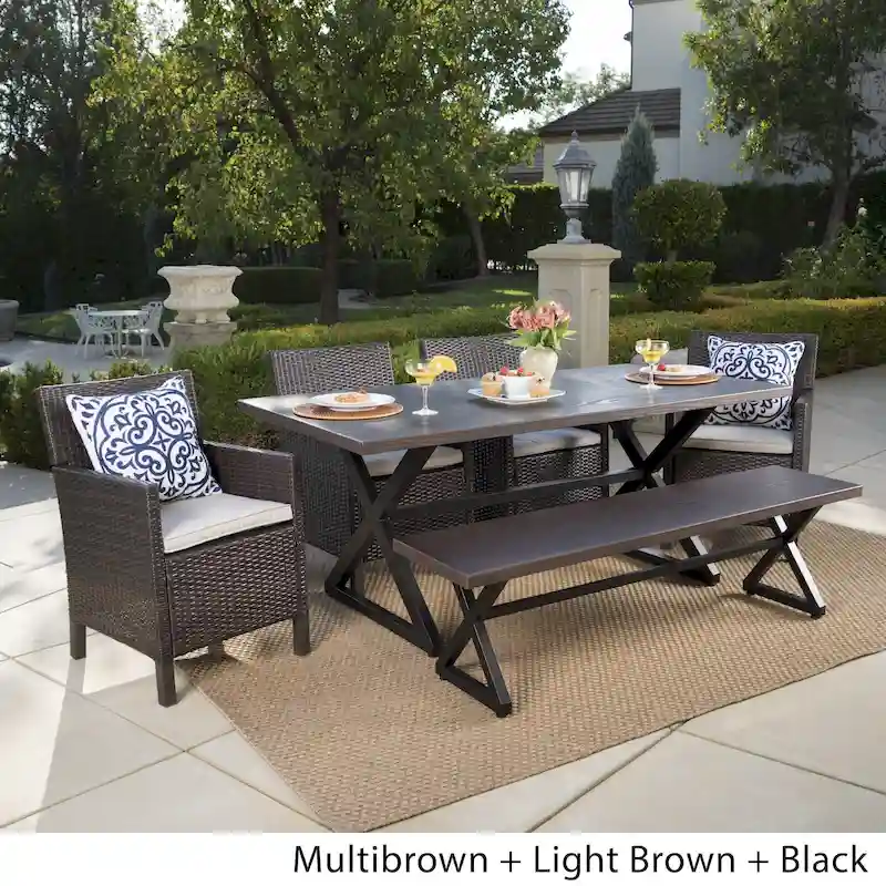 Aisha Outdoor 6-piece Aluminum Wicker Dining Set with Cushions by Christopher Knight Home - N/A