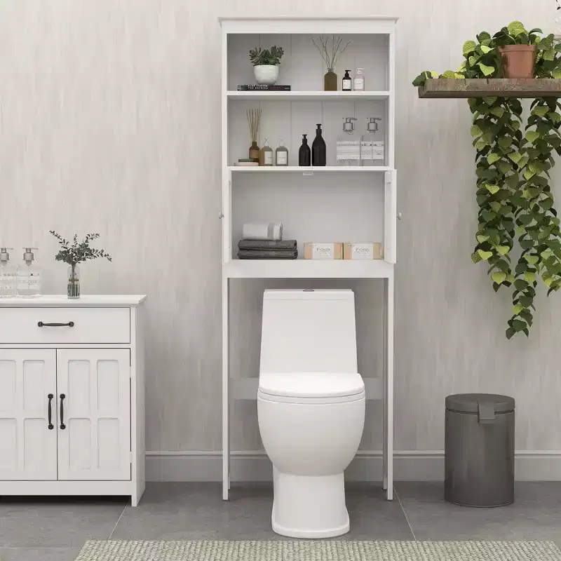 Bathroom Freestanding Storage Cabinet with Shelves Over Toilet, White - ModernLuxe