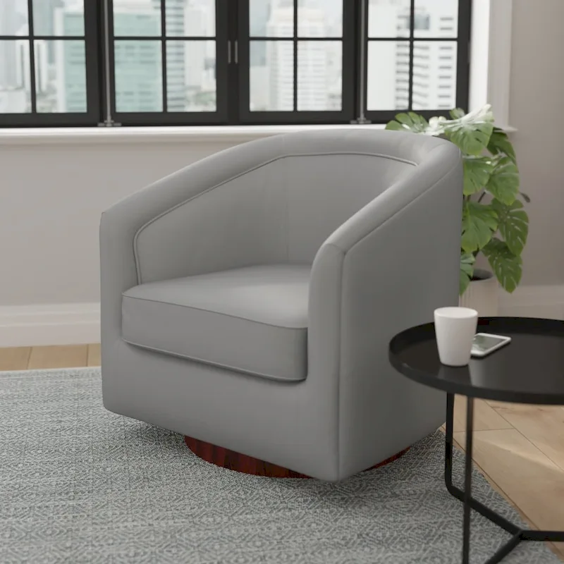 Barrel Accent Chair with 360 Swivel Vinyl Wrapped Base