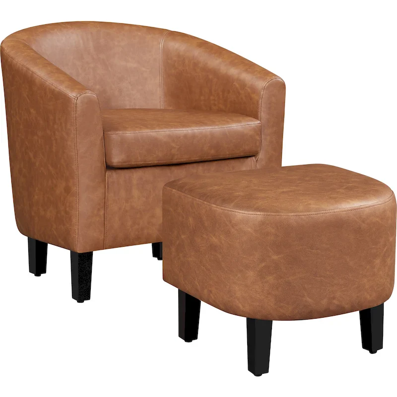 Accent Chair Faux Leather Club Chair and Ottoman Set