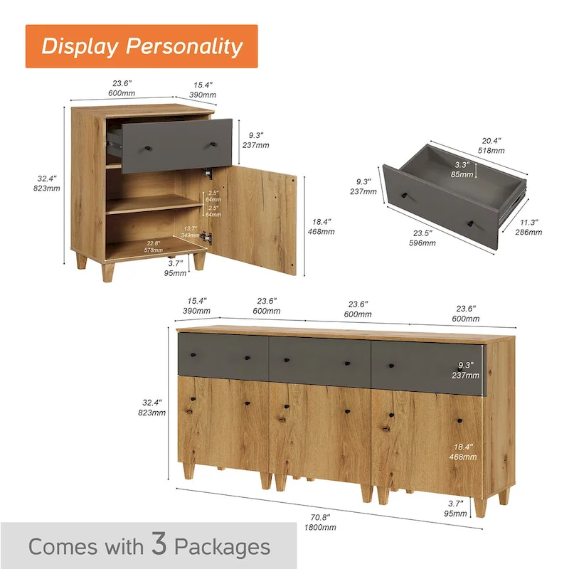 Sideboard Buffet Cabinet with Drawer - Fabric Texture Finish (Beige)