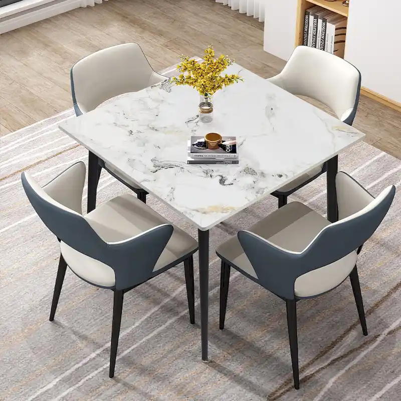 Modern Slate Kitchen Dining Table with Sintered Stone Top Metal Legs (Table Only) - 31.5x31.5x30 inch