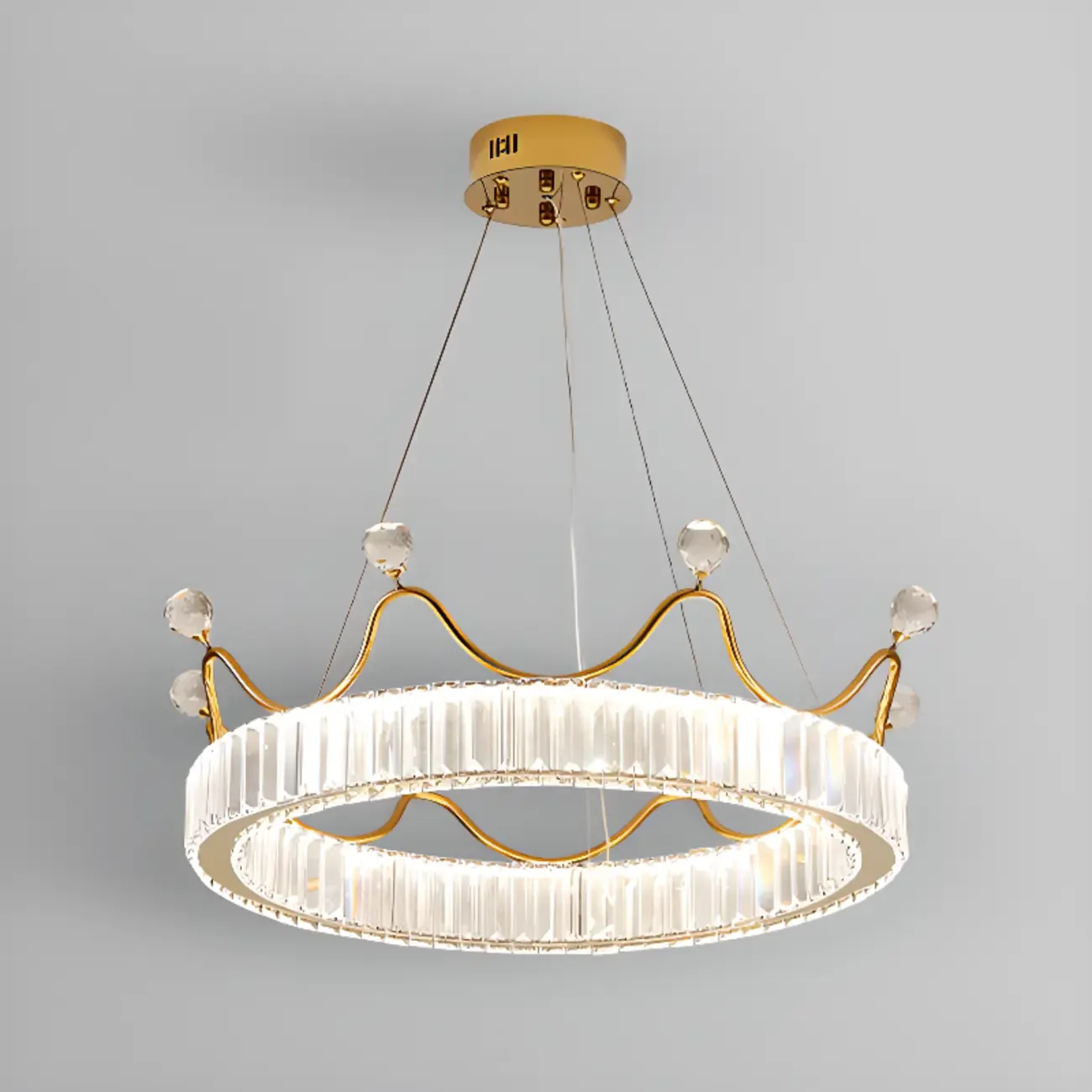 Elegant LED Golden Crown Shape Crystal Chandelier