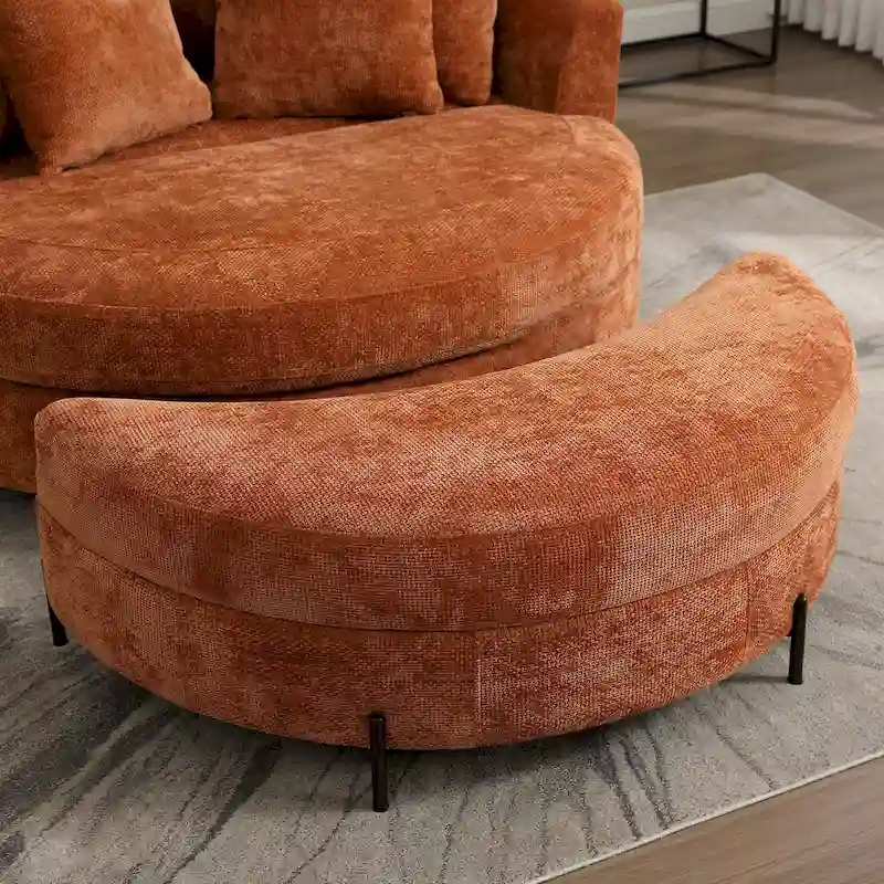 Modern Sofa Chair Round Accent Barrel Chair With 5 Pillows and Optional Ottoman