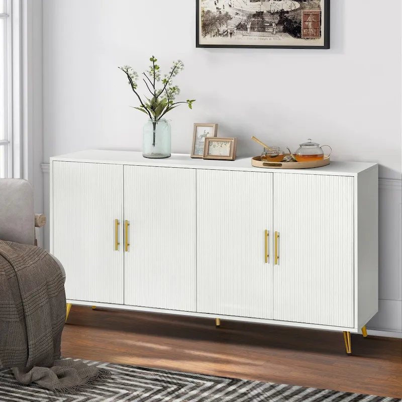 White & Navy Blue 4-Door Sideboard Cabinet, 1-Person Assembly