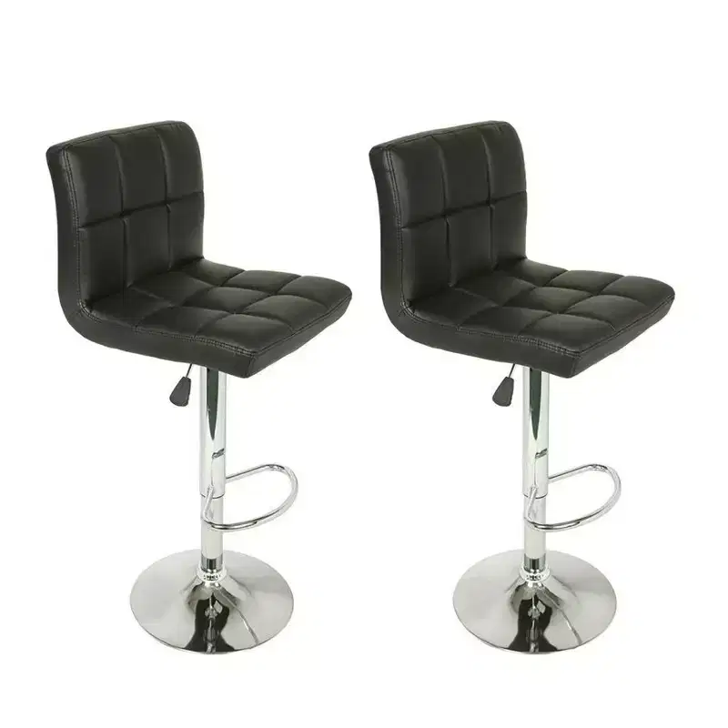 Legacy Decor Set of 2 Barstools Adjustable Swivel Faux Leather Square Stitch Design
