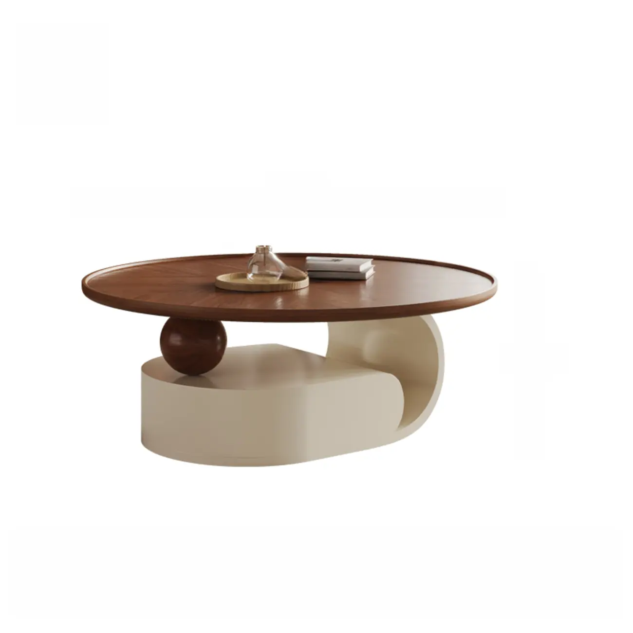 Metal Base Nesting Brown Wood Round Drawer Coffee Table