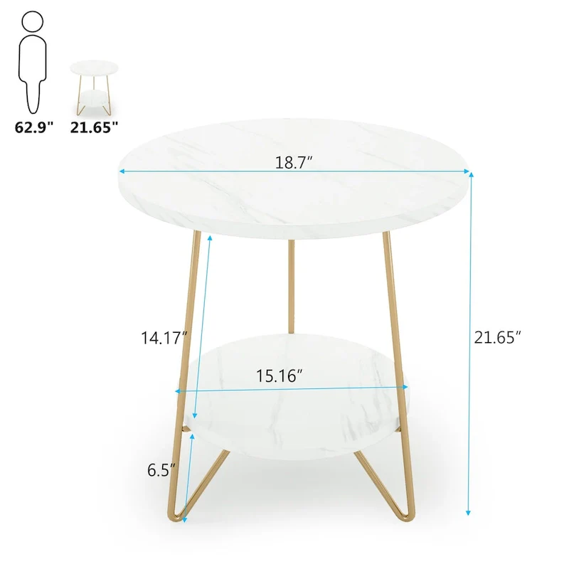 Marble Gold End Table Side Table with Shelves