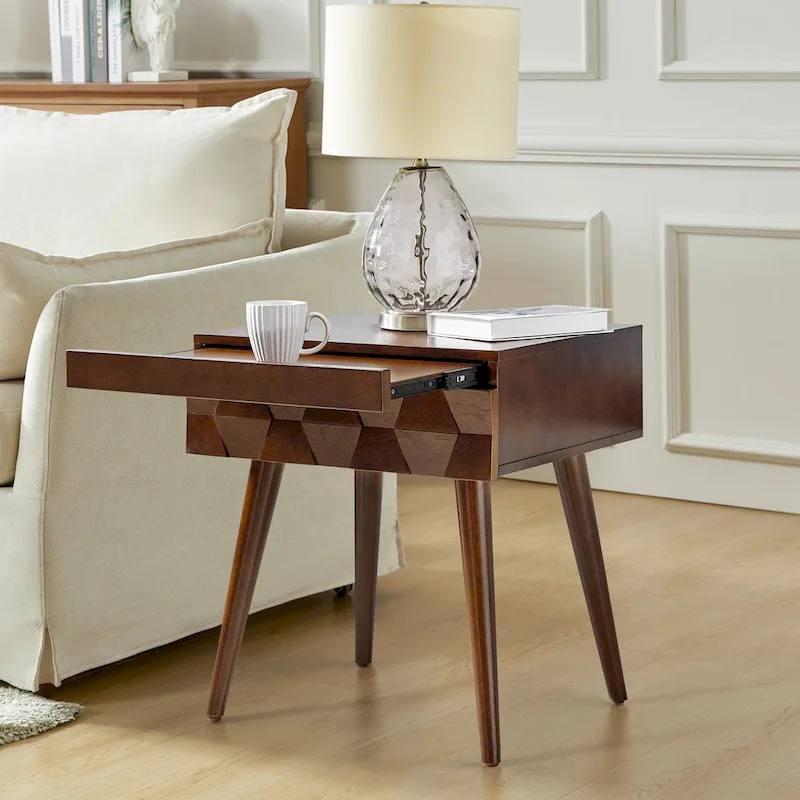 Julian Mid-century Modern End Table with Charging Station by