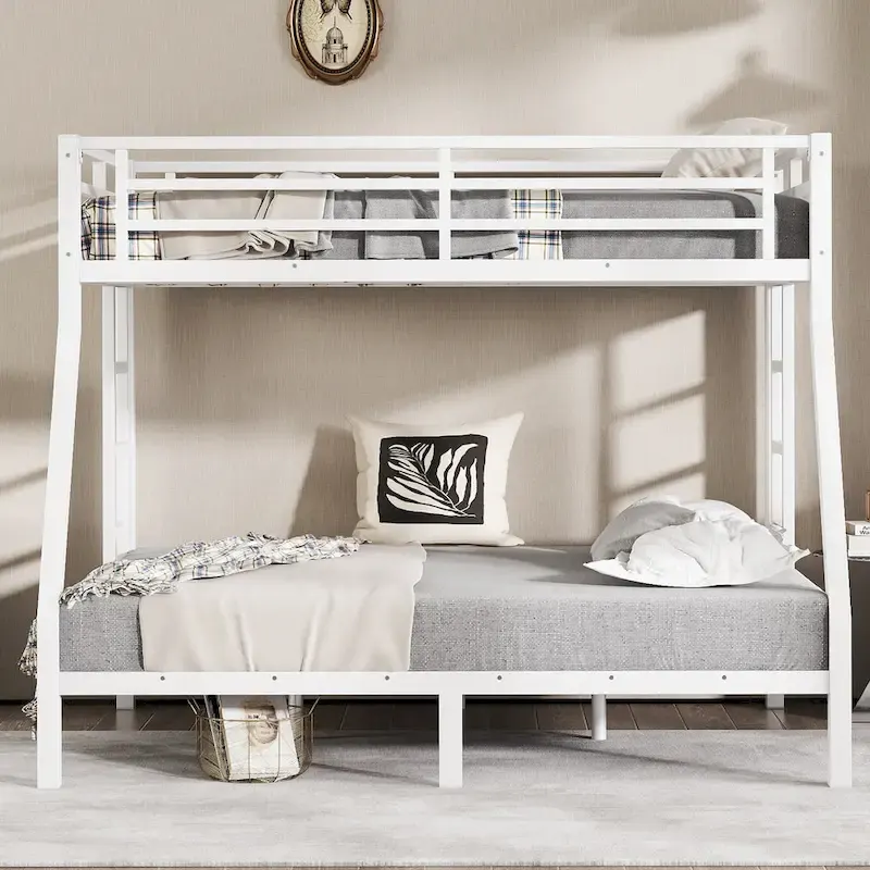 Metal Twin over Full Bunk Bed for Teens and Adults,Space-Saving/Noise Reduced/No Box Spring Needed, White