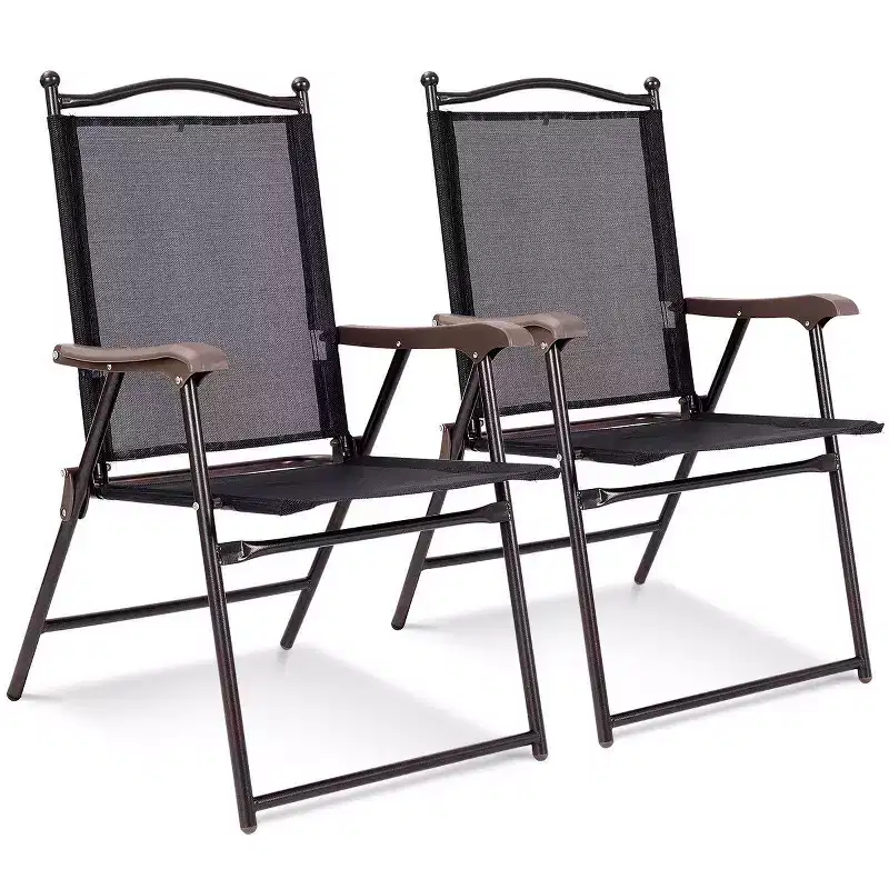 Costway Set of 2 Patio Folding Sling Back Chairs Camping Deck Garden Beach Brown/Black/Gray/Yellow/Navy