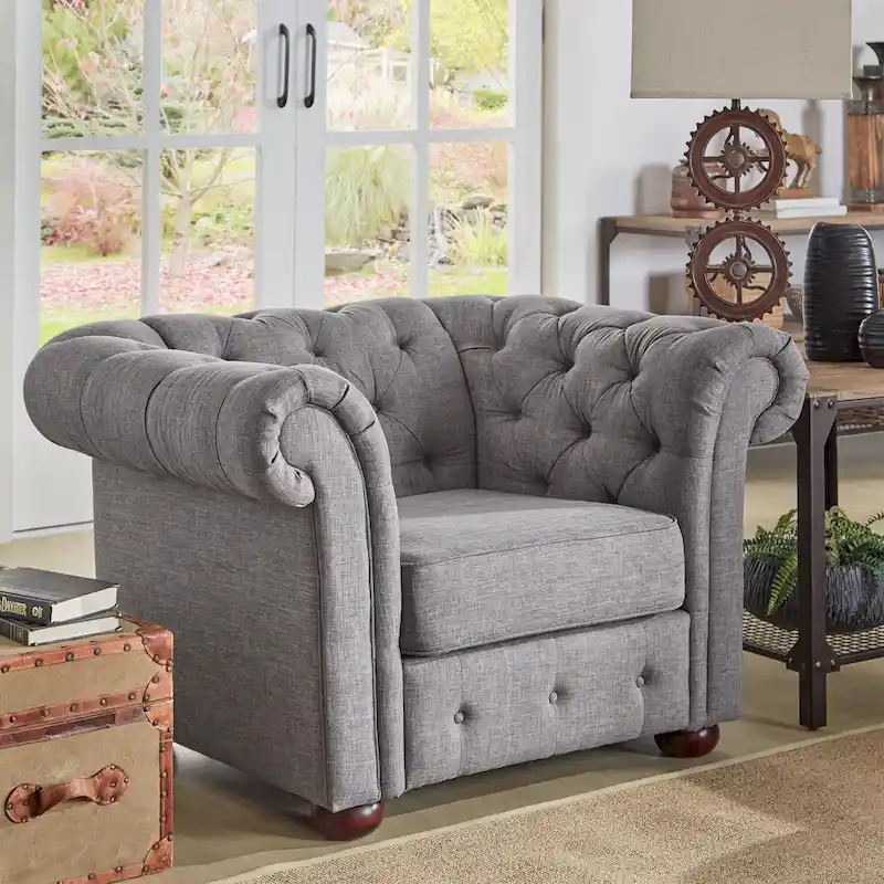 Gdansk Tufted Scroll Arm Chesterfield Chair