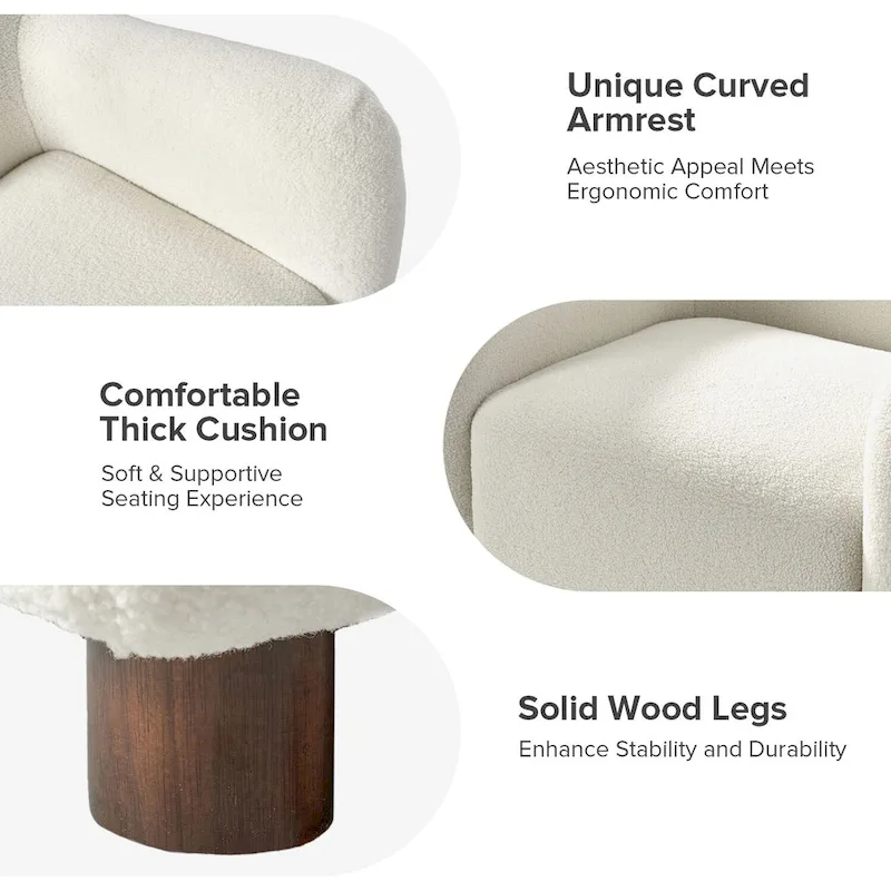 Wayne 35  Wide Boucle Upholstered Teddy Accent Chair with Solid Wood Legs by HULALA HOME