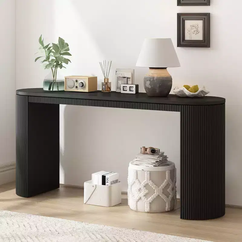 Modern Fluted Console Table Curved Sofa Table Narrow Entryway Table with Vertical Stripe for Entrance Hallway Living Room