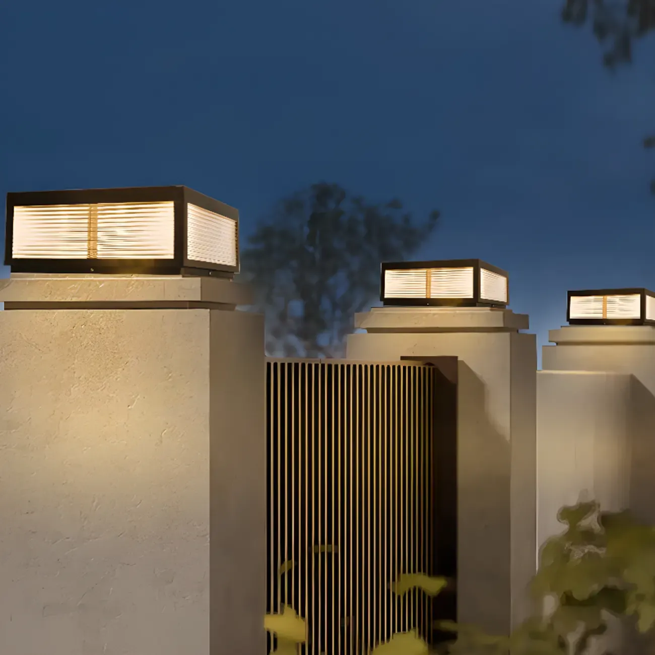 3 Color Light Black Square Solar Outdoor Post Lights