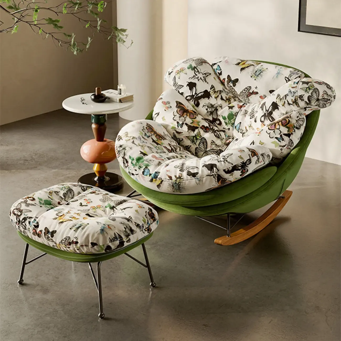 Modern Ergonomic Upholstered Rocking Chair Optional Ottoman