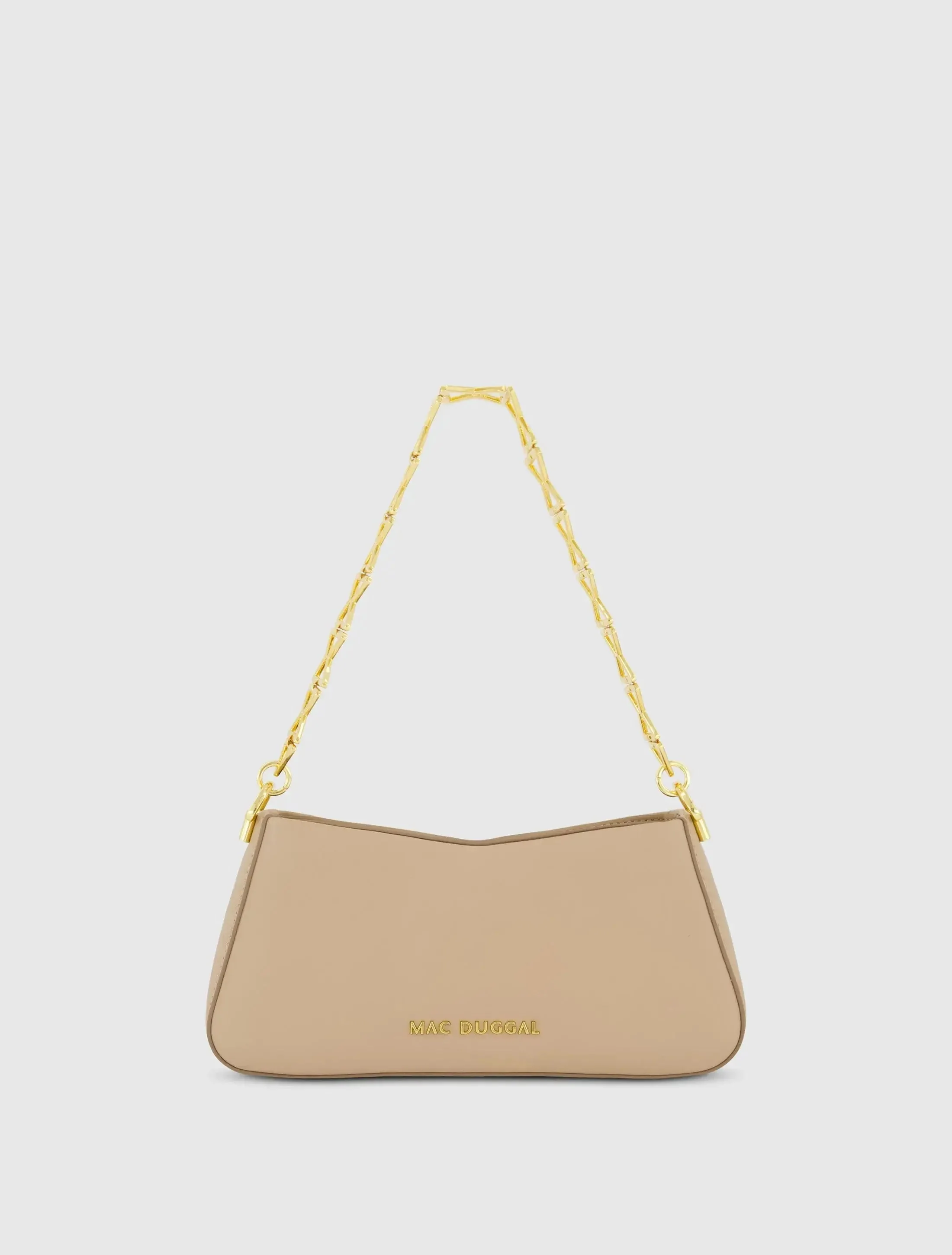 Beige Small Gold Strap Nappa Leather Shoulder Bag