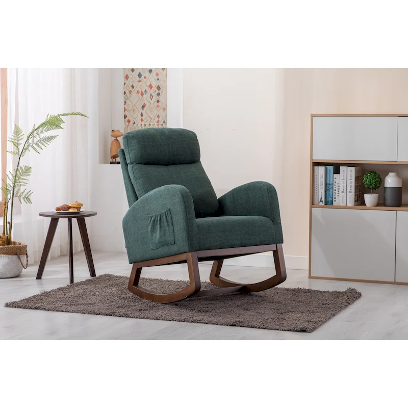 Modern 27  Upholstered Rocking Chair with Wood Legs and Side Pocket