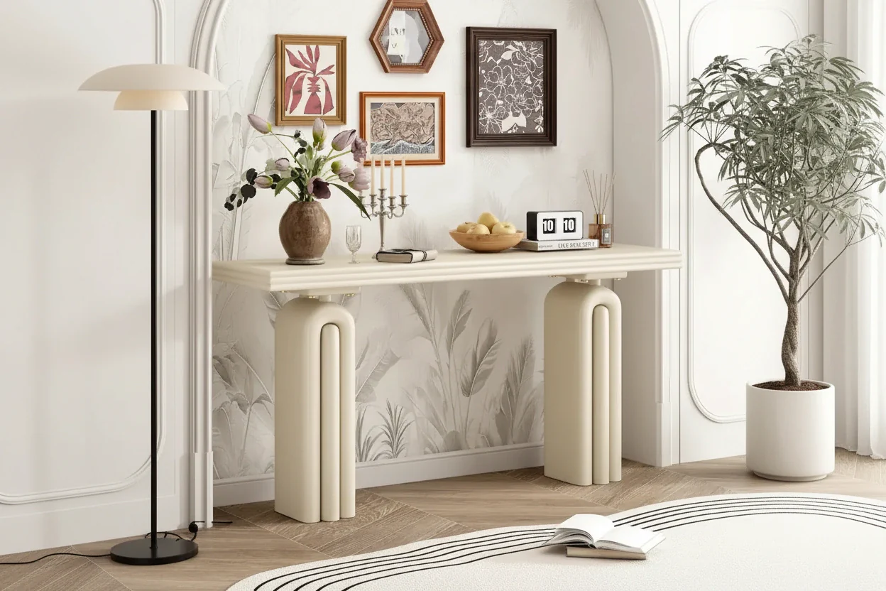 60-Inch Console Table with Wood Veneer Finish