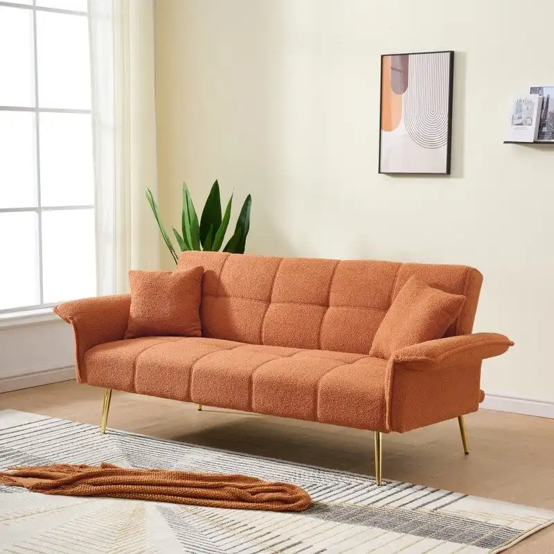 79.92  Teddy Velvet Upholstered Sofa Bed with Adjustable Back and Armrests