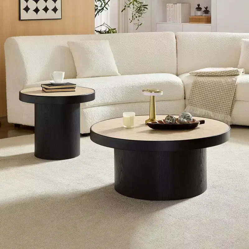 GDFStudio Larkspur 2-Piece Round Coffee Table Set with Sintered Stone Tabletops