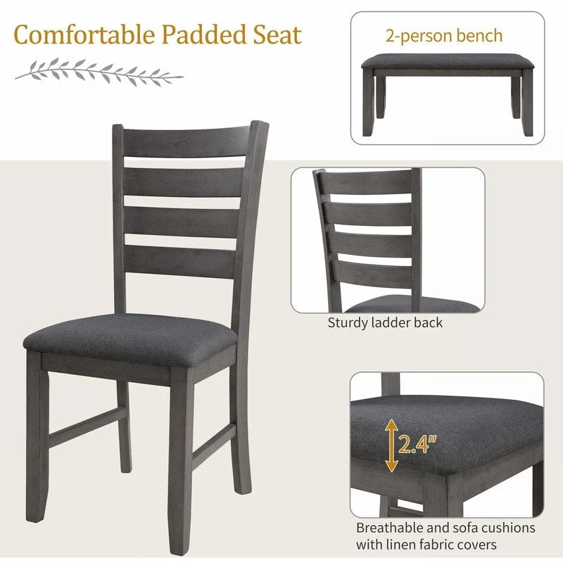 5-piece Farmhouse Dining Set Rectangular Table Chair