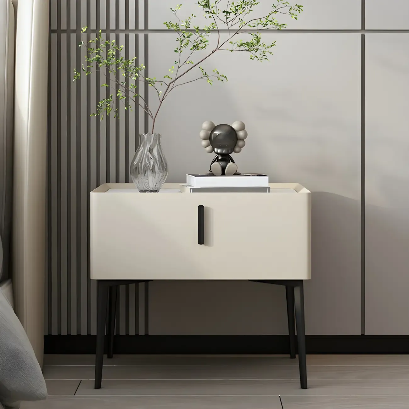 Trendy Narrow Cubic Wooden Nightstand with Legs
