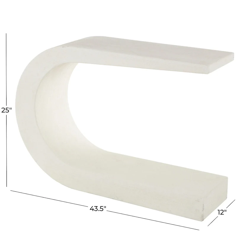 C-Shaped Console Table with MDF Top, White, 12W x 44L x 25H