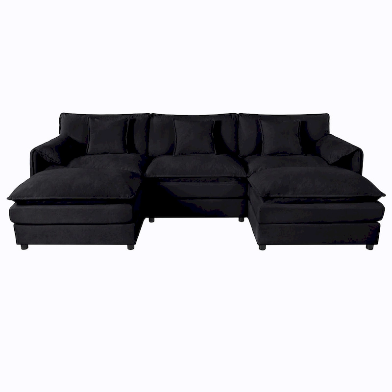 109.45 Chenille Upholstered U-Shaped Modular Sectional Sofa with Double-Layer Cushions, DIY Combination