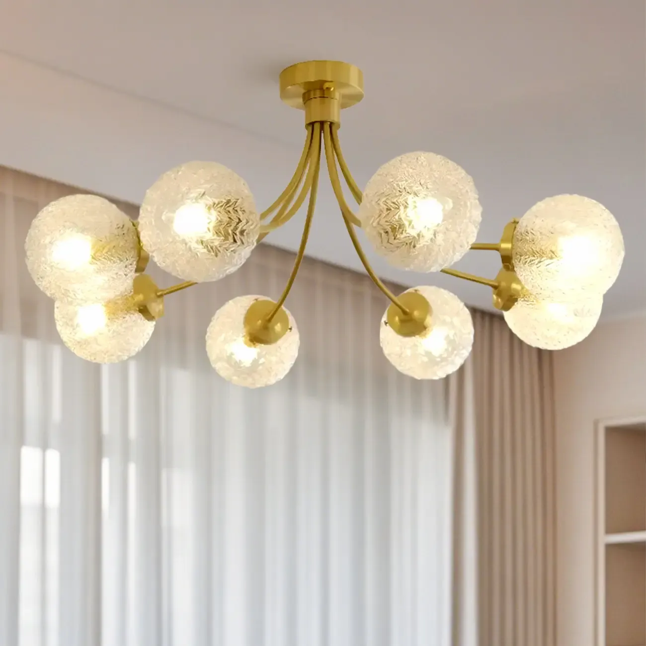Elegant 6-Light Globe Glass Golden Semi Flush Ceiling Light