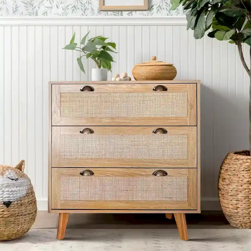 Rattan Drawer Accent Storage Cabinet for Living Room