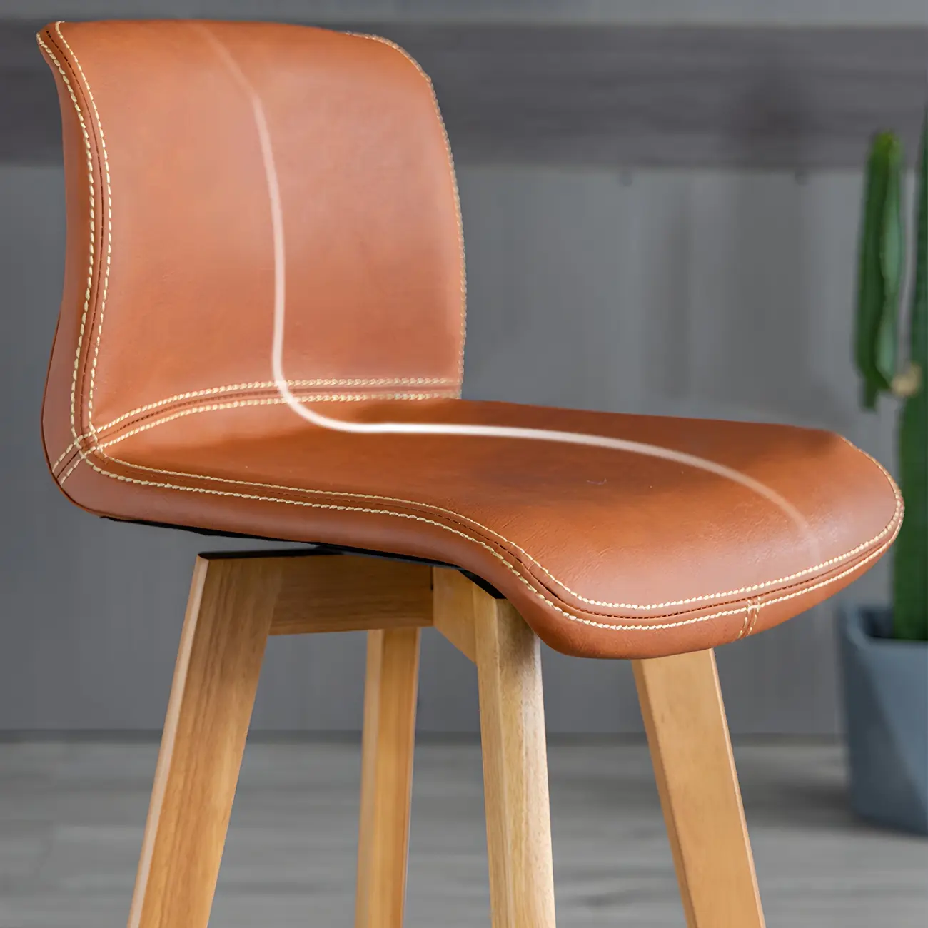 Mid-Century Distressed Leather Swivel Bar Stool with Back