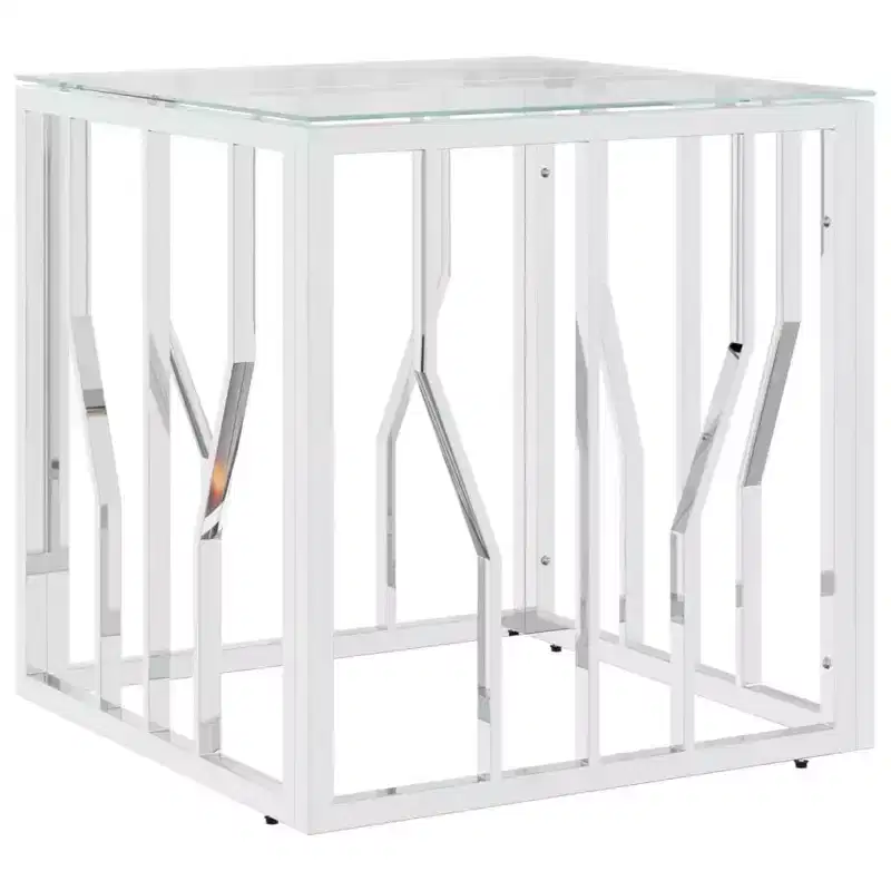 vidaXL Coffee Table Silver, Marble Stainless Steel, Tempered Glass Medium - Silver Glass