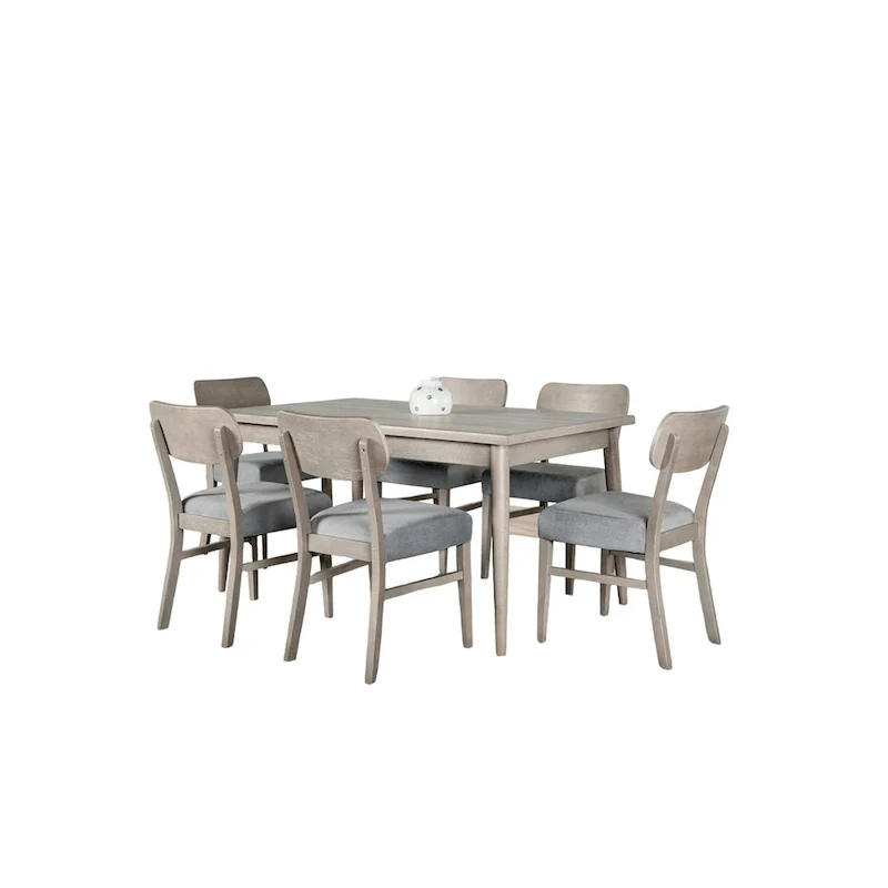 7-Piece Dining Table Set with 6 Padded Chairs, Solid Edge Band, Gray