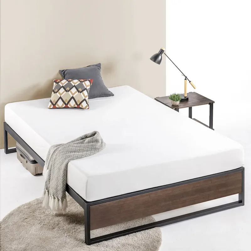 4 Inch Grey Bamboo and Metal Platforma Bed