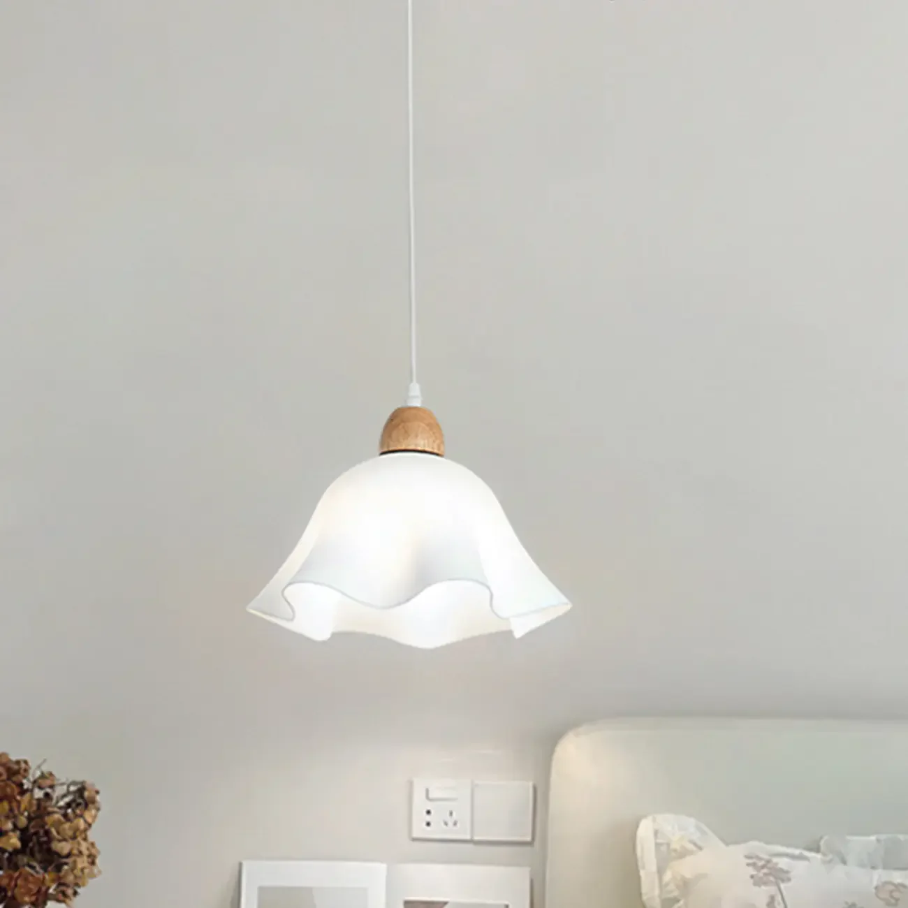 3 Light Milky Glass Floral LED Pendant Light for Dining Room