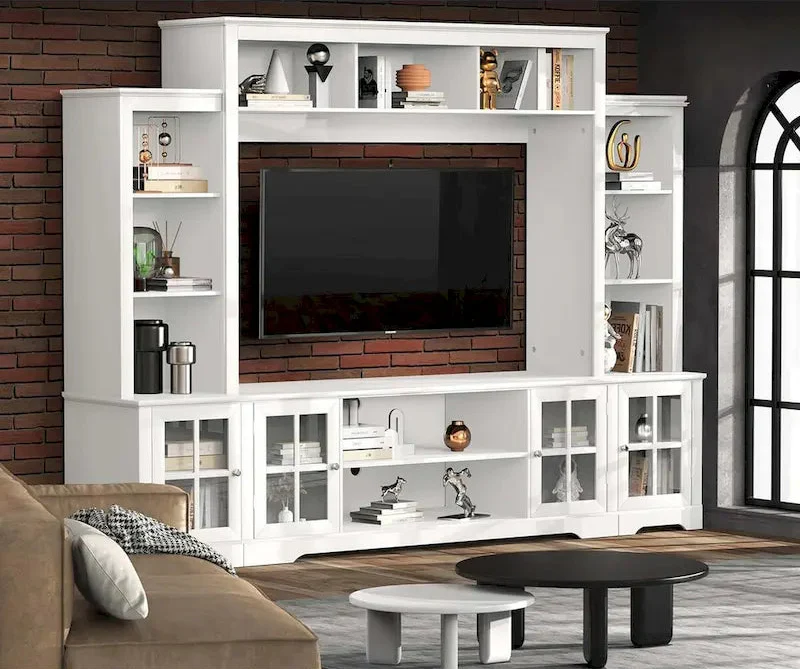 Large Wall Unit Entertainment Center with Storage, Living Room Tall Bookshelf, 65.7  Wide