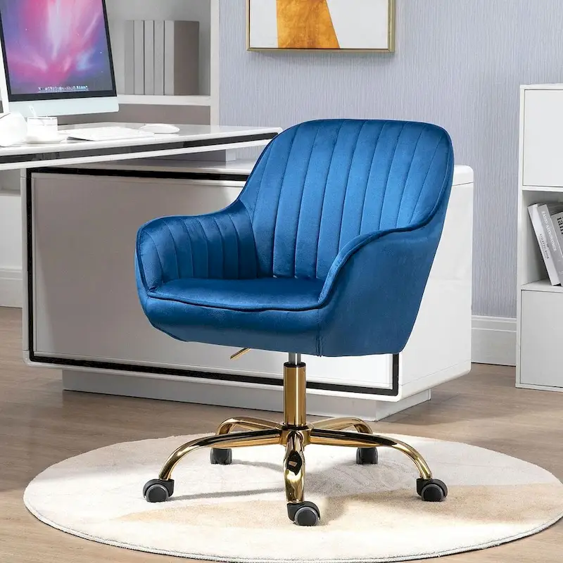 Modern Velvet 360 Degree Swivel Office Chair with Gold Base
