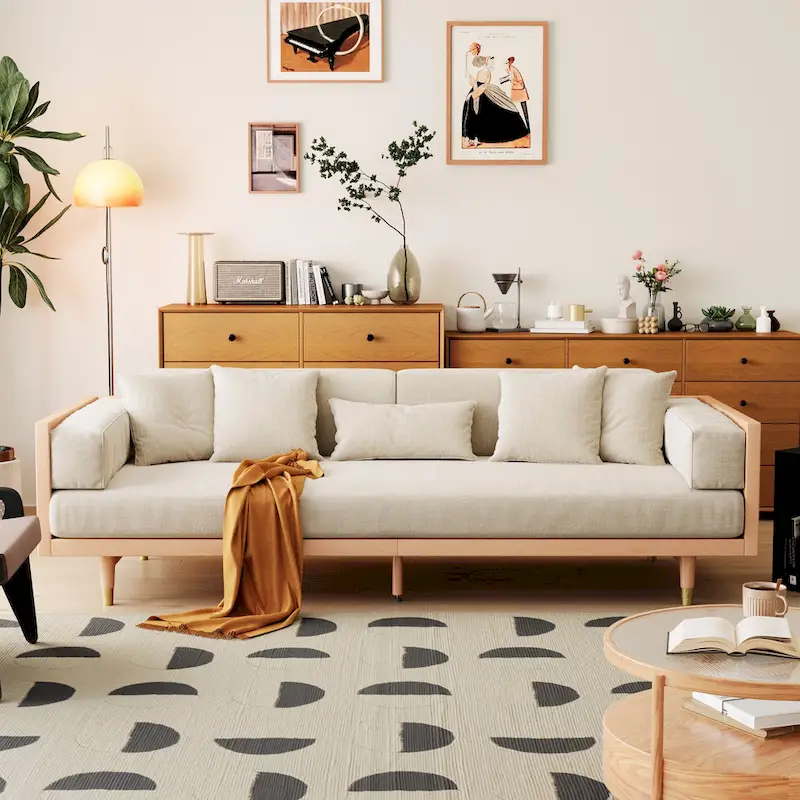 3-Seat Cotton Linen Upholstered Sofa