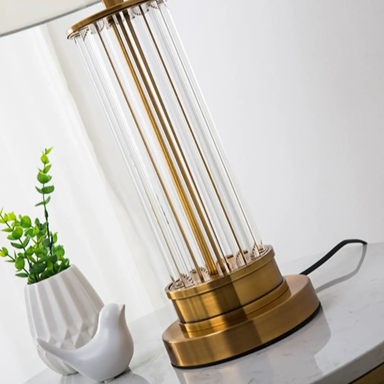 Modern Elegant Barrel Gold LED Table Lamp Fabric Shade