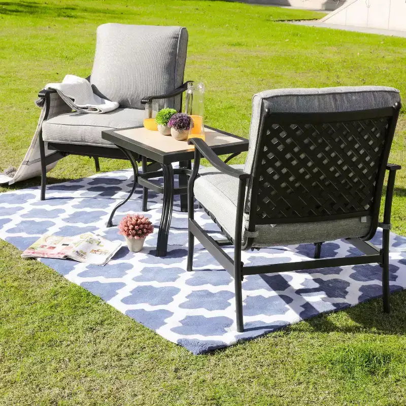 3pc Bistro Steel Patio Dining Set with Arm Chairs - Gray - Lokatse: Outdoor Conversation Set, Removable Cushions
