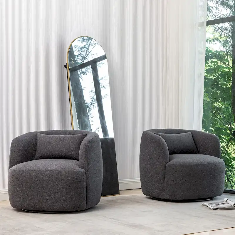 34 Wide Boucle Fabric Upholstered Swivel Armchair (Set of 2)