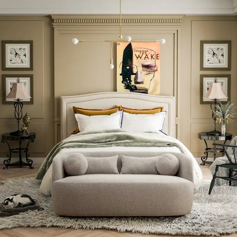 Boucle Loveseat - Natural Fabric, Mid-Century Modern, Seats 2