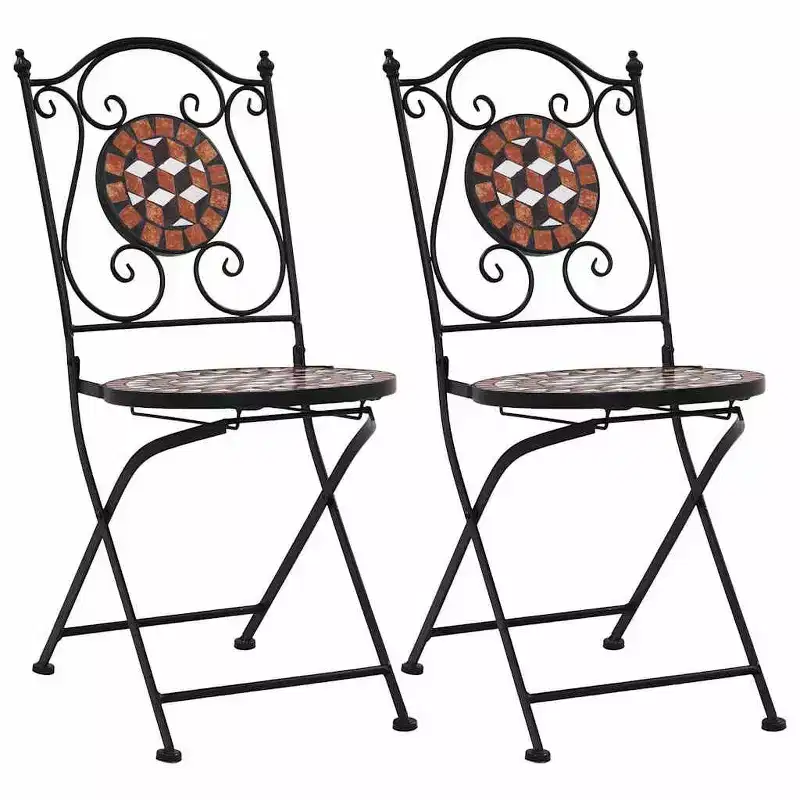 vidaXL Folding Bistro Chairs 2 Pcs Mosaic Bistro Outdoor Patio Chair Ceramic
