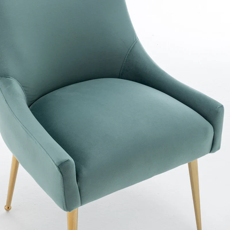 Velvet Upholstered Armless Dining Chair with Gold Metal Legs – Beige / Green / Black / Navy / Grey