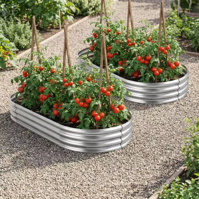 NAYSAYE Oval Galvanized Planter Box 2-Pack, Metal Raised Garden Bed - 0.78MM Thick - for Outdoor Gardening Vegetables Flowers Fruits, 70.8*35*11.4
