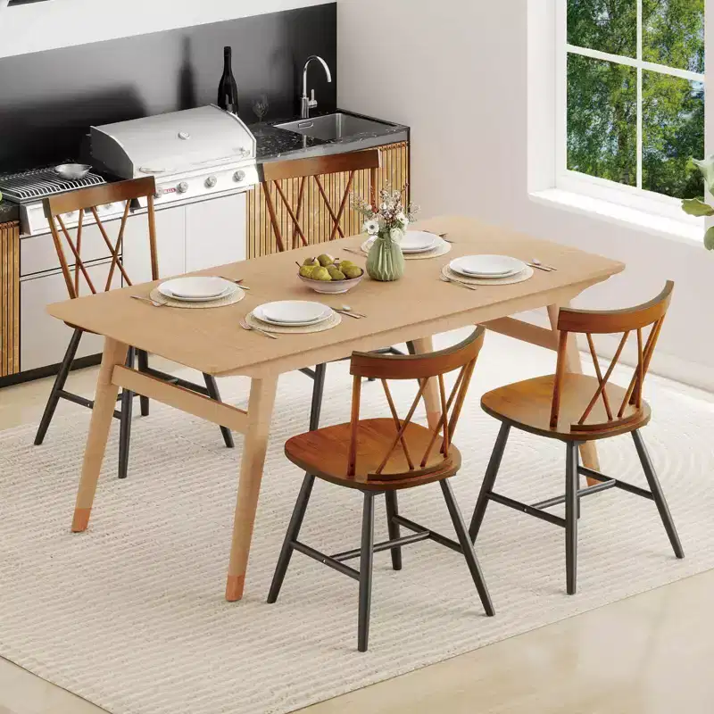 Costway Dining Chairs Set of 2/4 Farmhouse Kitchen Chair with Rubber Wood Frame,